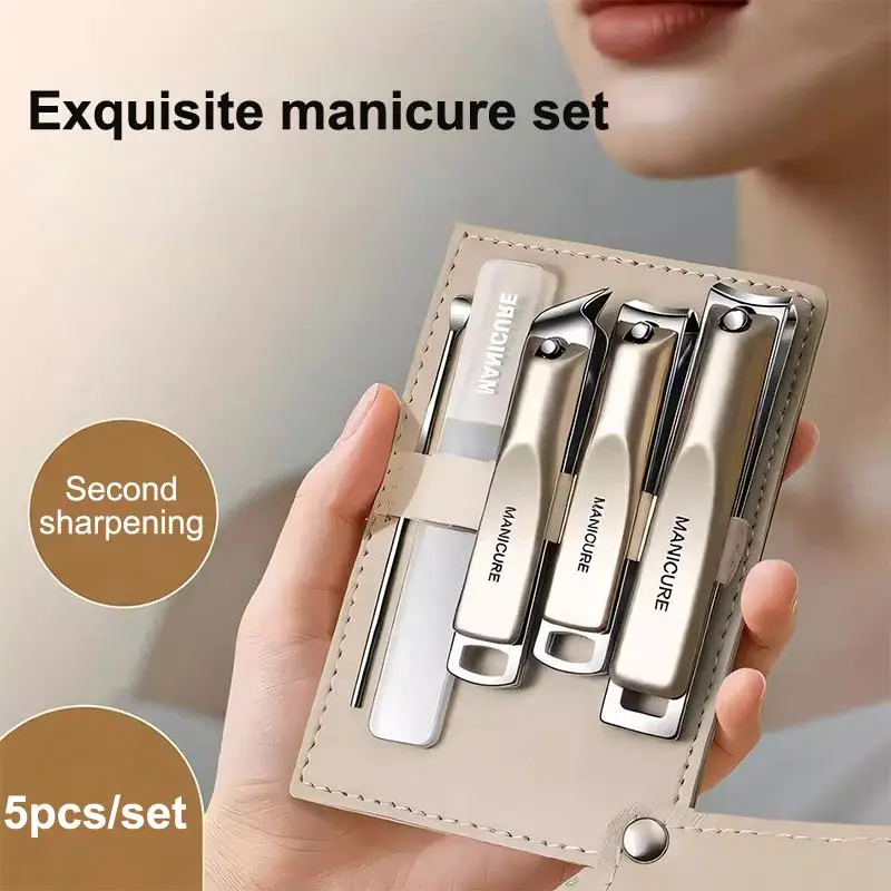 【Y】5/10Pcs Professional Nail Clippers Set With Rotating Leather Bag Manicure Pedicure Trimmer Kit Nail Care Tools