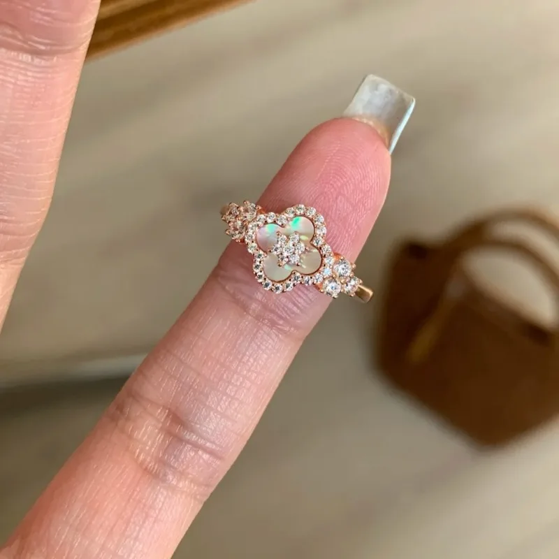 Moda natural concha pedra flor anel ajustável feminino personalizado anel de aço inoxidável jóias acessórios presente por atacado