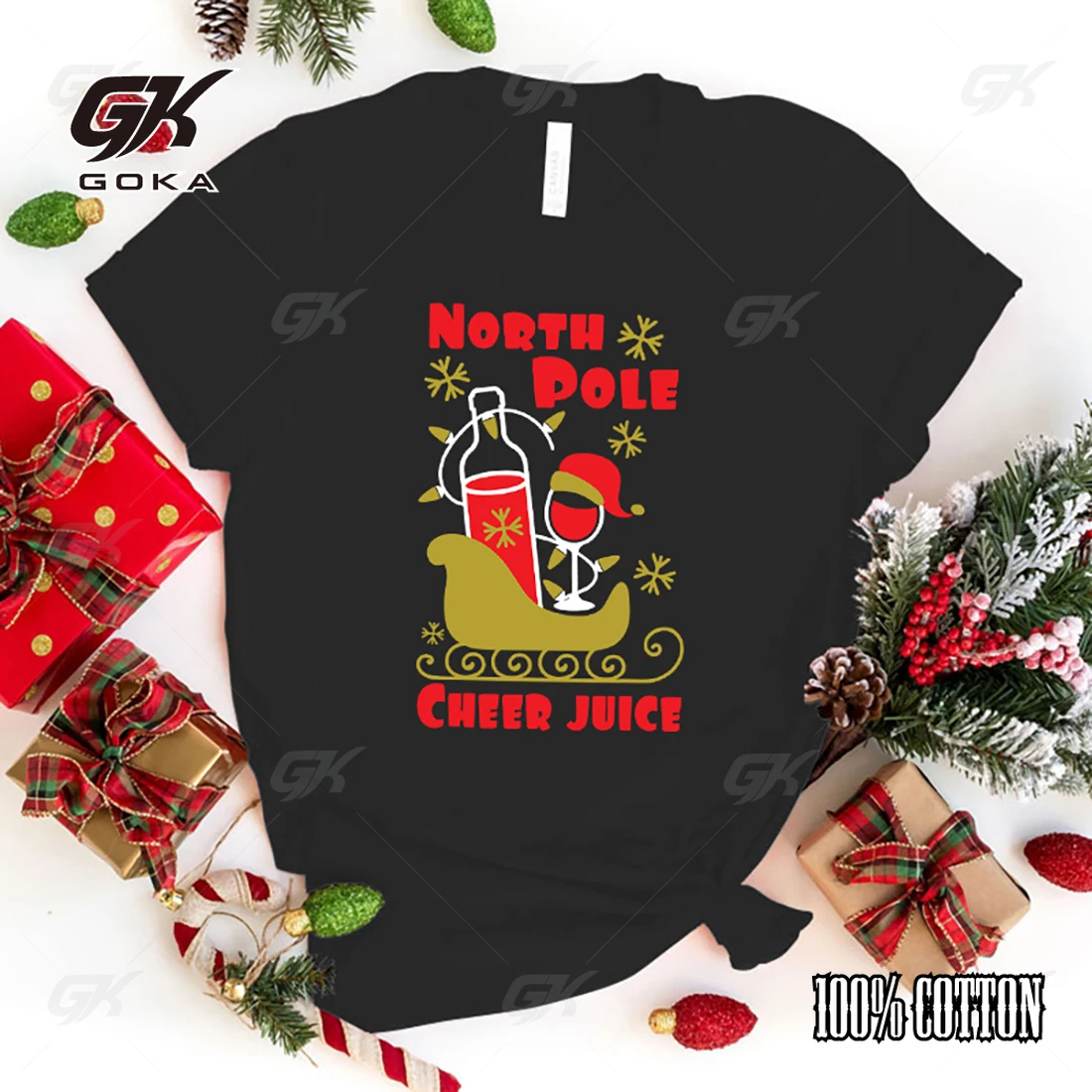 Hot Christmas North Pole Cheer Juice Printed T-Shirts For Women Short Sleeve Funny Christmas North Pole Cheer Juice  top tee