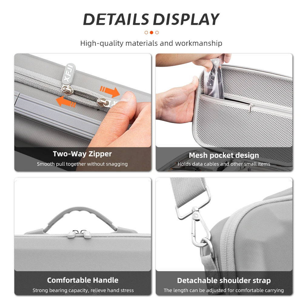 XFJI Tragetasche Kompatibel mit DJI Mini 4 Pro PU-Leder Reisetasche Geeignet für Mini 4 Pro RC2/RC-N2 Drohnen-Zubehör – Detail 7