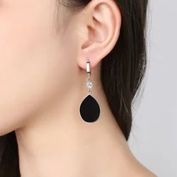 New Fashion Long Drop Earrings For Women Smooth Huggie With Water-Drop Pendant Black Epoxy Female Charm Dangle Earring Accessory