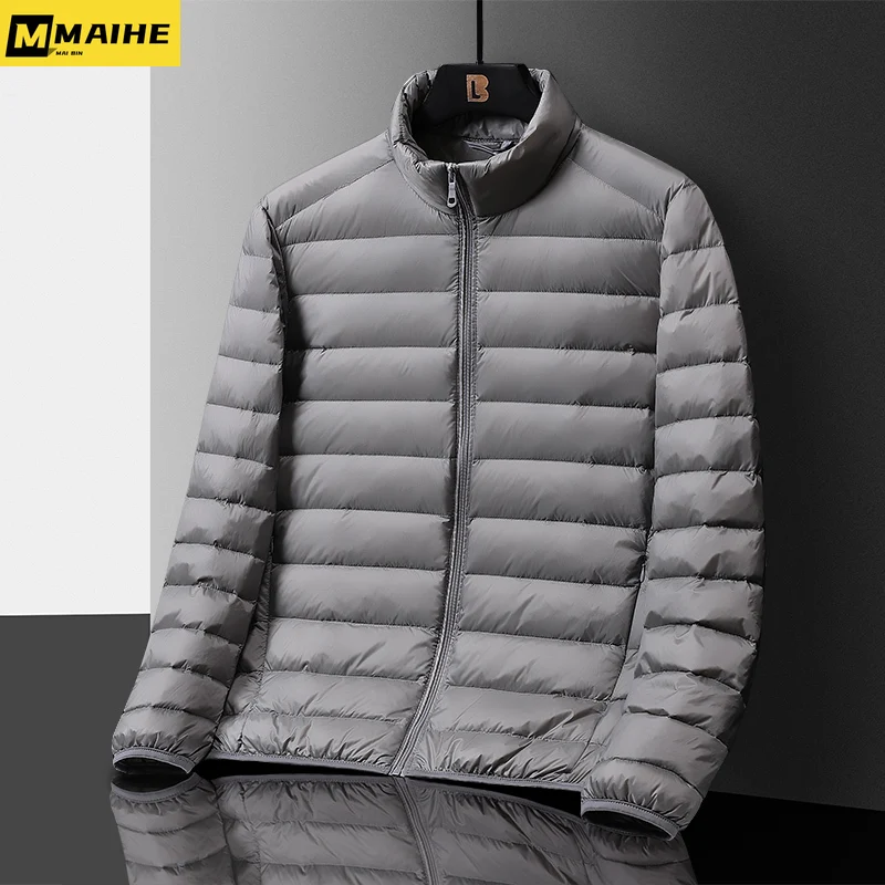 Outdoor portable down jacket men's short winter ultra light white duck down stand collar warm coat men's women hiking ski parka