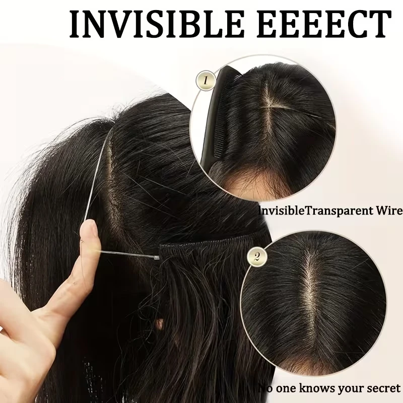 20Inch Synthetic Long Wave Curly Hair Extension Invisible Fishing Line Hair Accessorie for Women Party Daily Use image 4