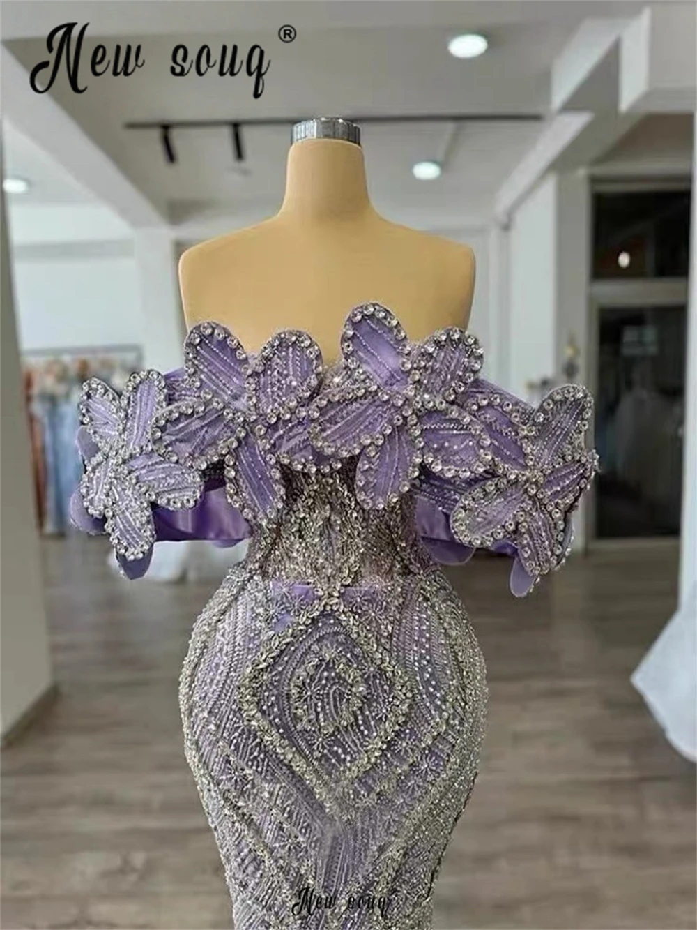 

Women's Purple Prom Dress 3D Leaf Lace Wedding Guest Gowns For Black Girls Feather Luxury Dress For Occasion Gown Customized