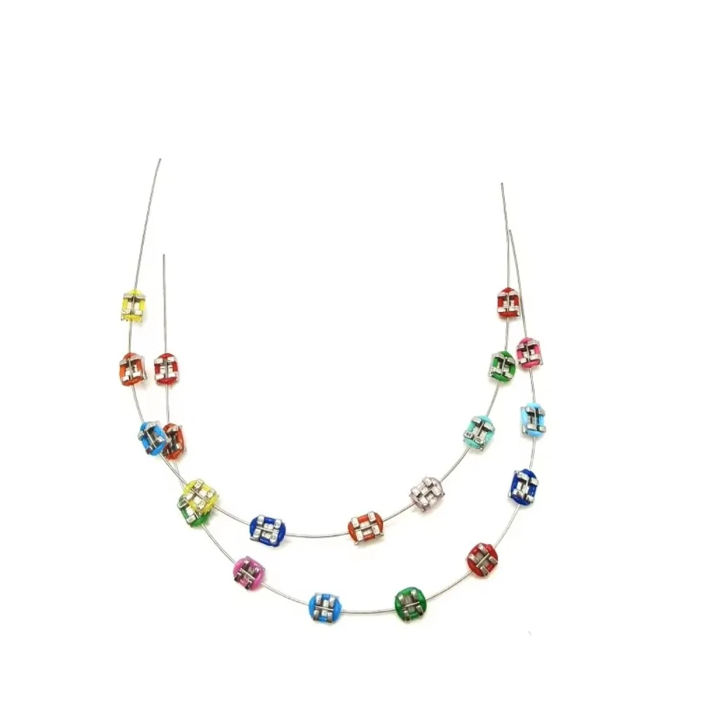1 Pair Colorful Temporary Tooth Decoration with Metal Wires Fake Brackets Orthodontic Ligature Ties Braces Dental Decorations