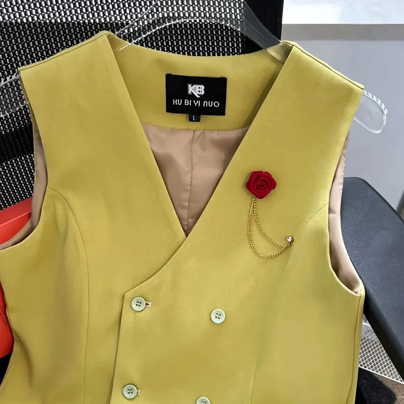 

2025 Fashion Candy Colors Vest Short Waistcoat V-neck Sleeveless Jacket Lady Casual Tops Thin Slim Coat Women's Spring Summer