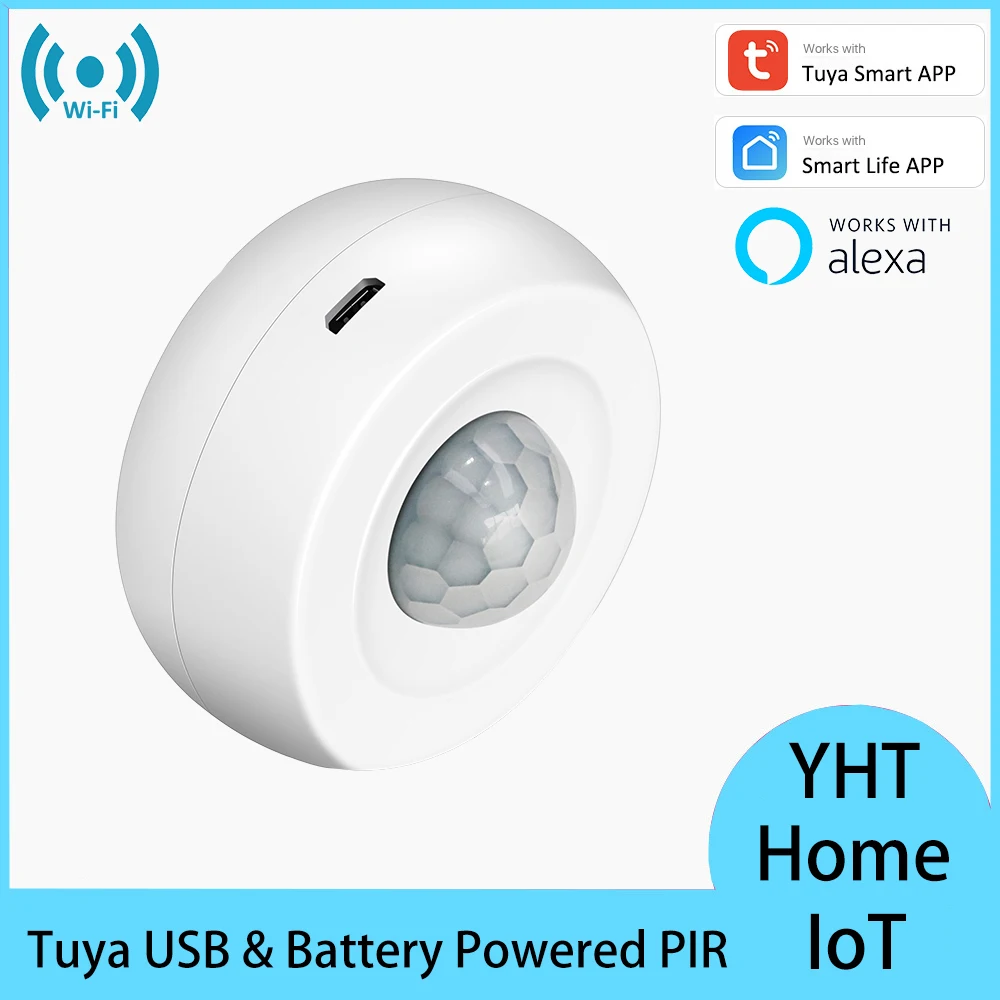 Tuya Smart Life WiFi USB Battery Powered Security Burglar Alarm Infrared Movement Human Body Alexa PIR Motion Sensors Detector