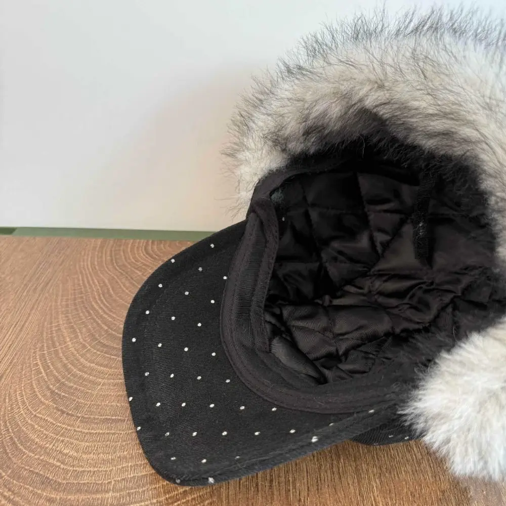 Modna, ciepła, pluszowa czapka bejsbolówka z uszami misia, urocza czapka chroniąca przed uszami, wełniana czapka retro w grochy Lei Feng na jesień.