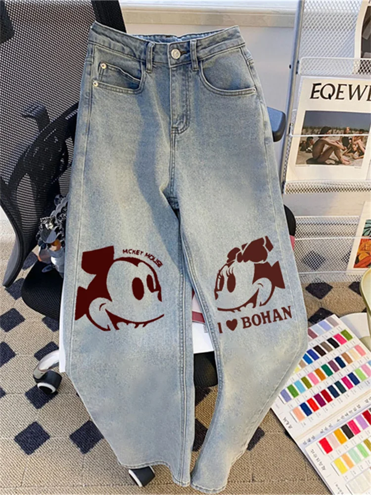 

Retro Hand-Painted fiti High Waist Straight Leg Jeans Men's Summer American Sle Loose Fit Long Trousers Casual Denim