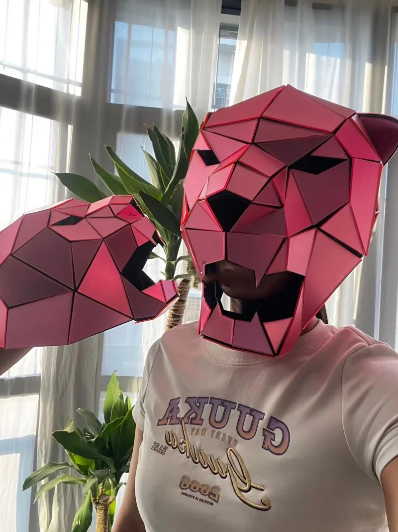 3D Leopard Maske Neue Rosa Spiegel Cosplay Tiger Kopfbedeckung Helm Rave Tier Kopfschmuck Musik Festival DJ Maske Club Dance Requisiten