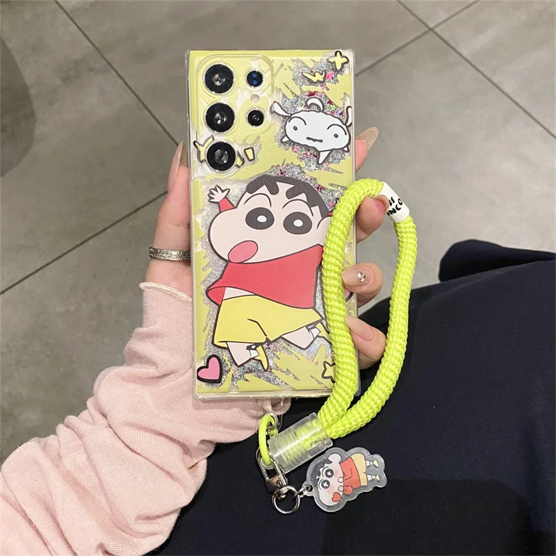 

Cute cartoon Crayon Shin-chan quicksand Bling Glitte Phone Case forSamsung S21 S22 S23 S24 S25 Ultra Plus FE Shin-chan Pendant
