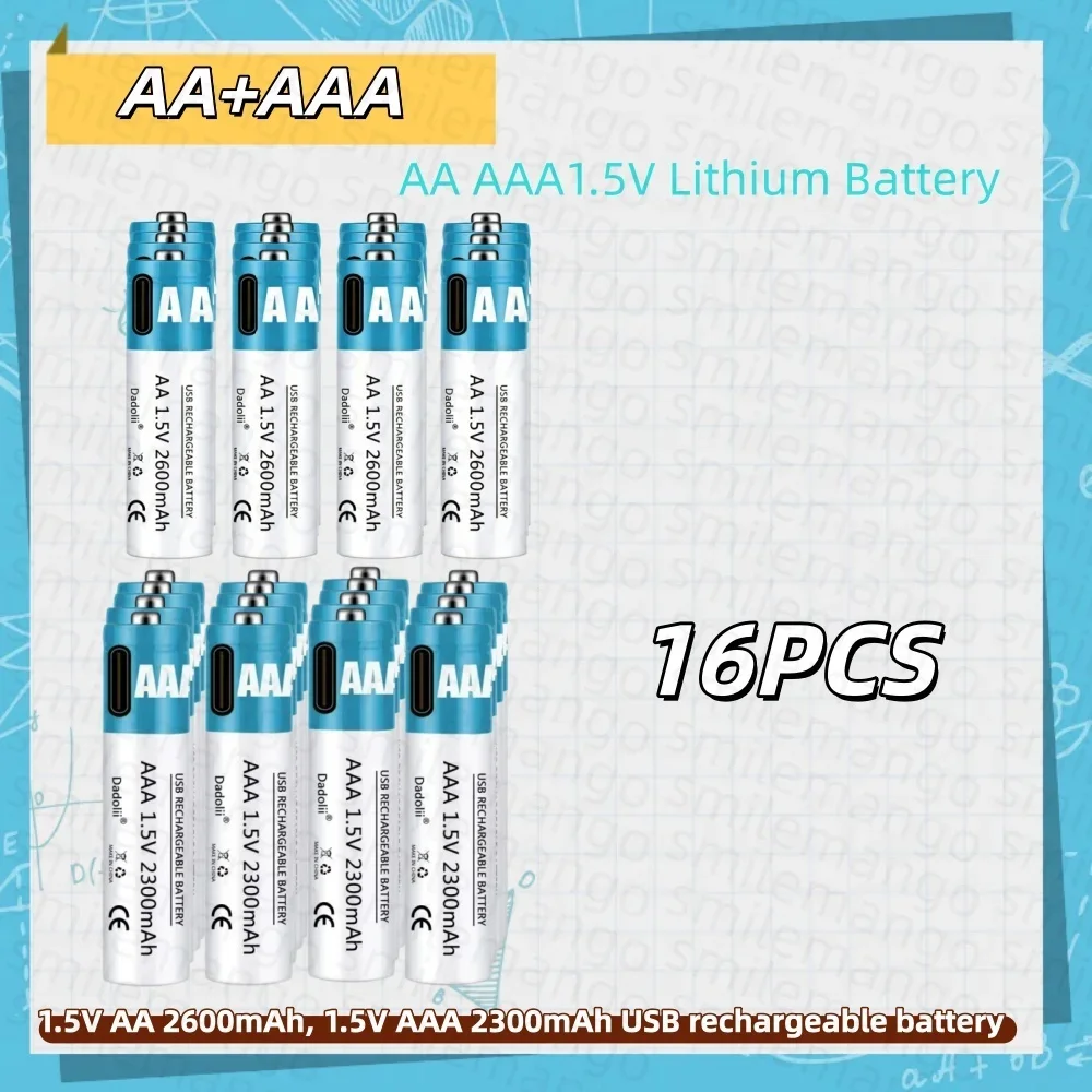 AA AAA Rechargeable Battery 2300mAh 2600mAh Rechargeable AAA Battery Lithium Polymer Battery Quick Charging by Type-C USB Cable