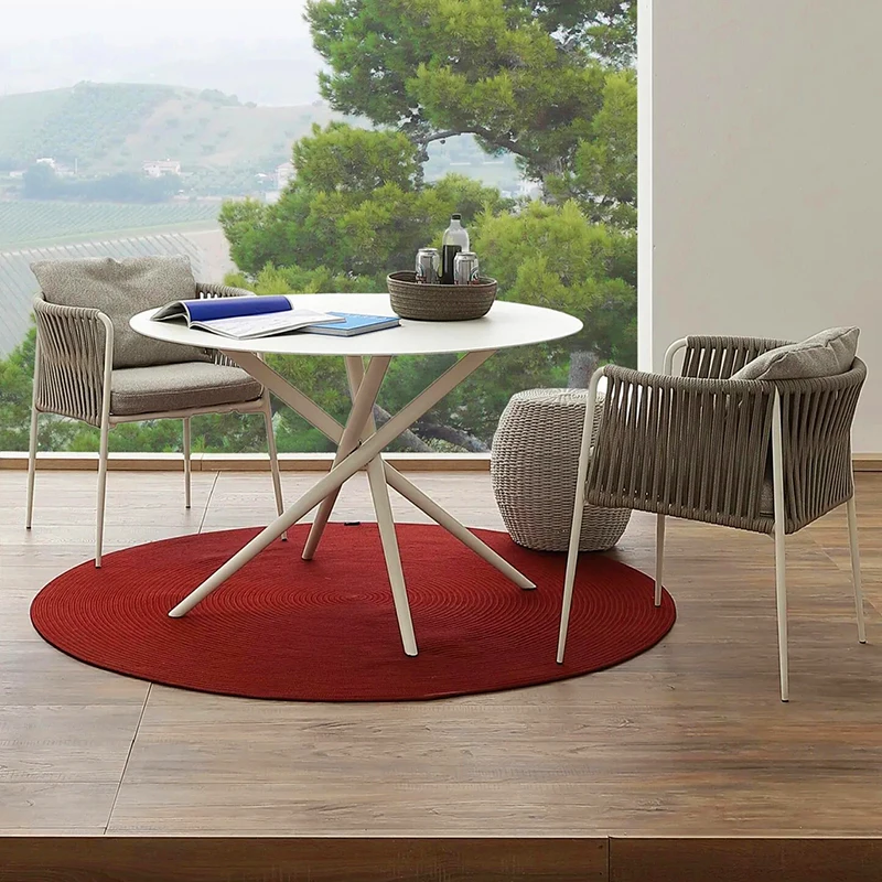#Patio Villa Outdoor Rope Weaving Tables And Chairs Set Courtyard Garden Balcony All-weather Waterproof Chair