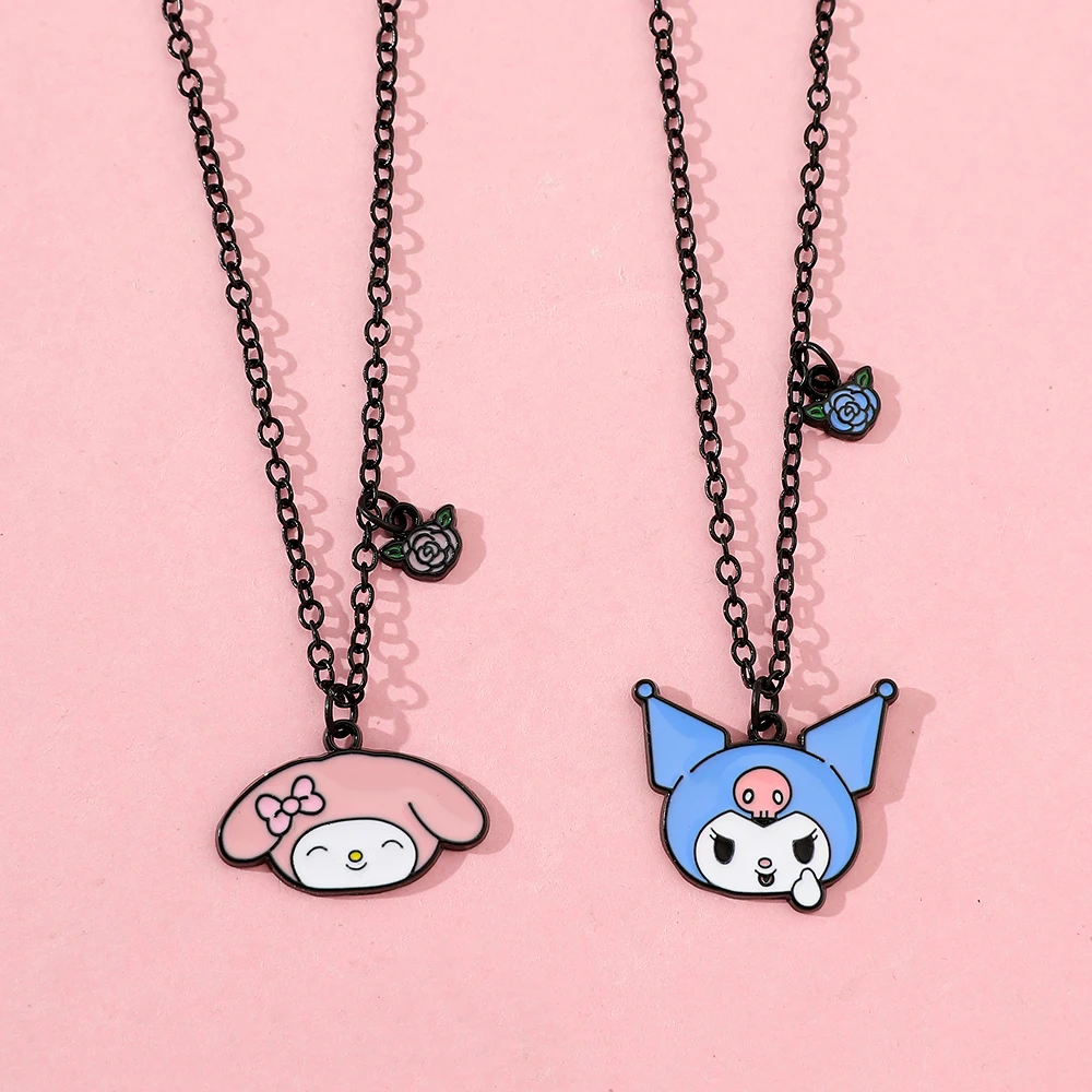 Anime Sanrio Figure Necklace Kuromi My Melody Cartoon Metal Necklace Pendant Kawaii Women Girl Party Birthday Jewelry Gifts