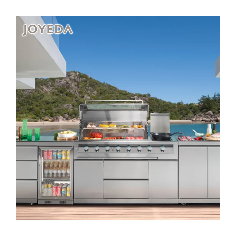 Stainless Steel Waterproof Aluminium Metal Commercial Outdoor Kitchen Cabinet Set with Fireproof Eco-Friendly BBQ Island