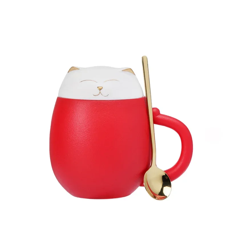 Ceramic water with lid spoon Creative water Office household cup Female cute ceramic water cup