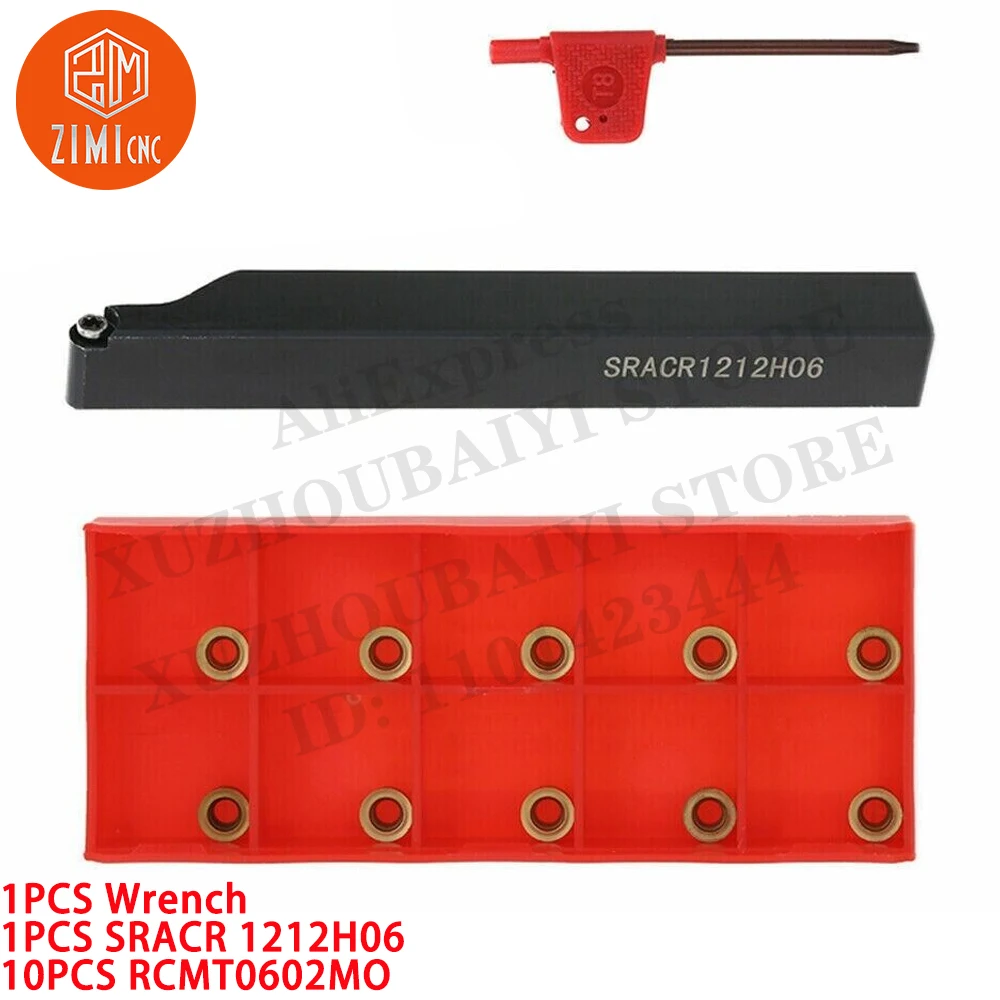 1PCS SRACR 1212H06 External Turning Tool Holder + 10PCS RCMT0602MO Lathe Carbide Inserts CNC metal lathe mechanical cutting tool