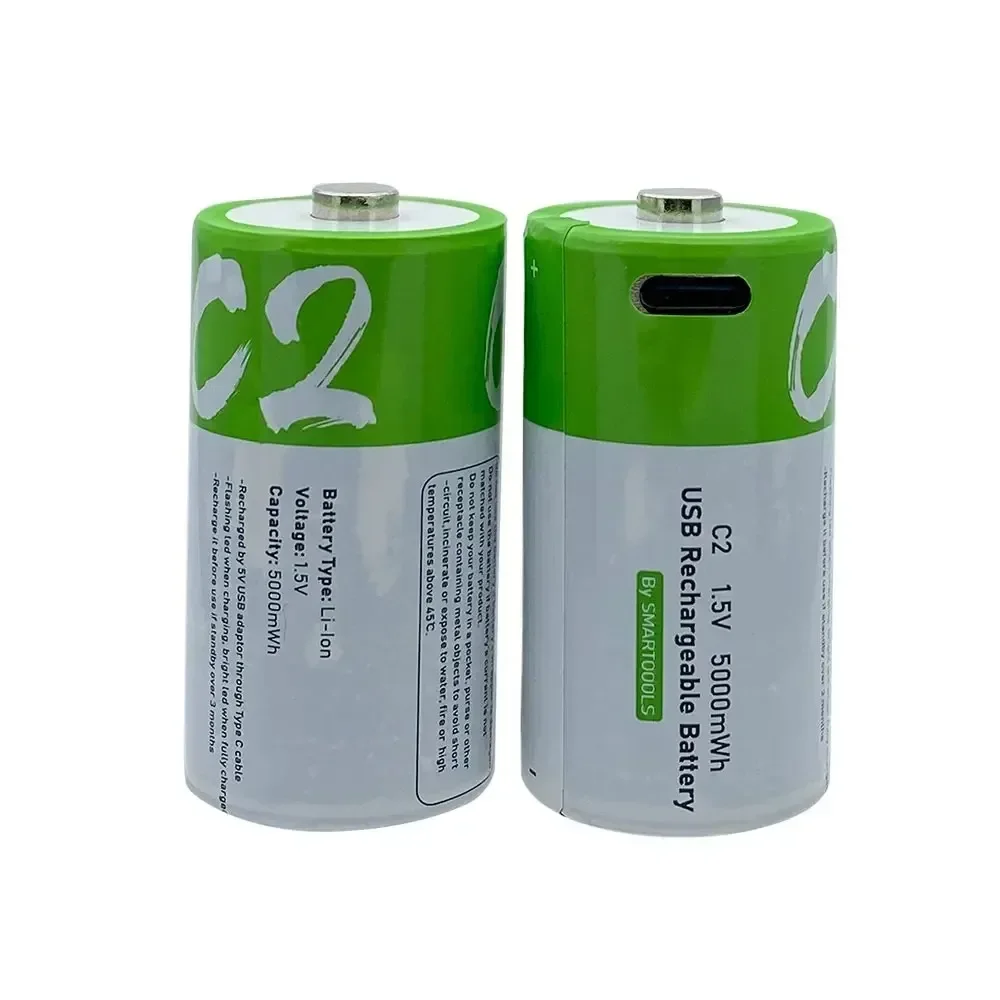 top1.5V 5000mWh C Size Li-po Rechargeable Battery Type-C USB Fast Charging for Flashlight/Gas Cooker/Torch LR14 Equivalent Lasti