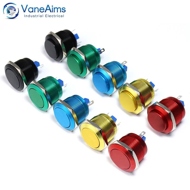 VaneAims Metal Push Button Switch HS22 Waterproof Self Reset Momentary Switch Oxidation Red Yellow Blue Green Black 1A 22mm