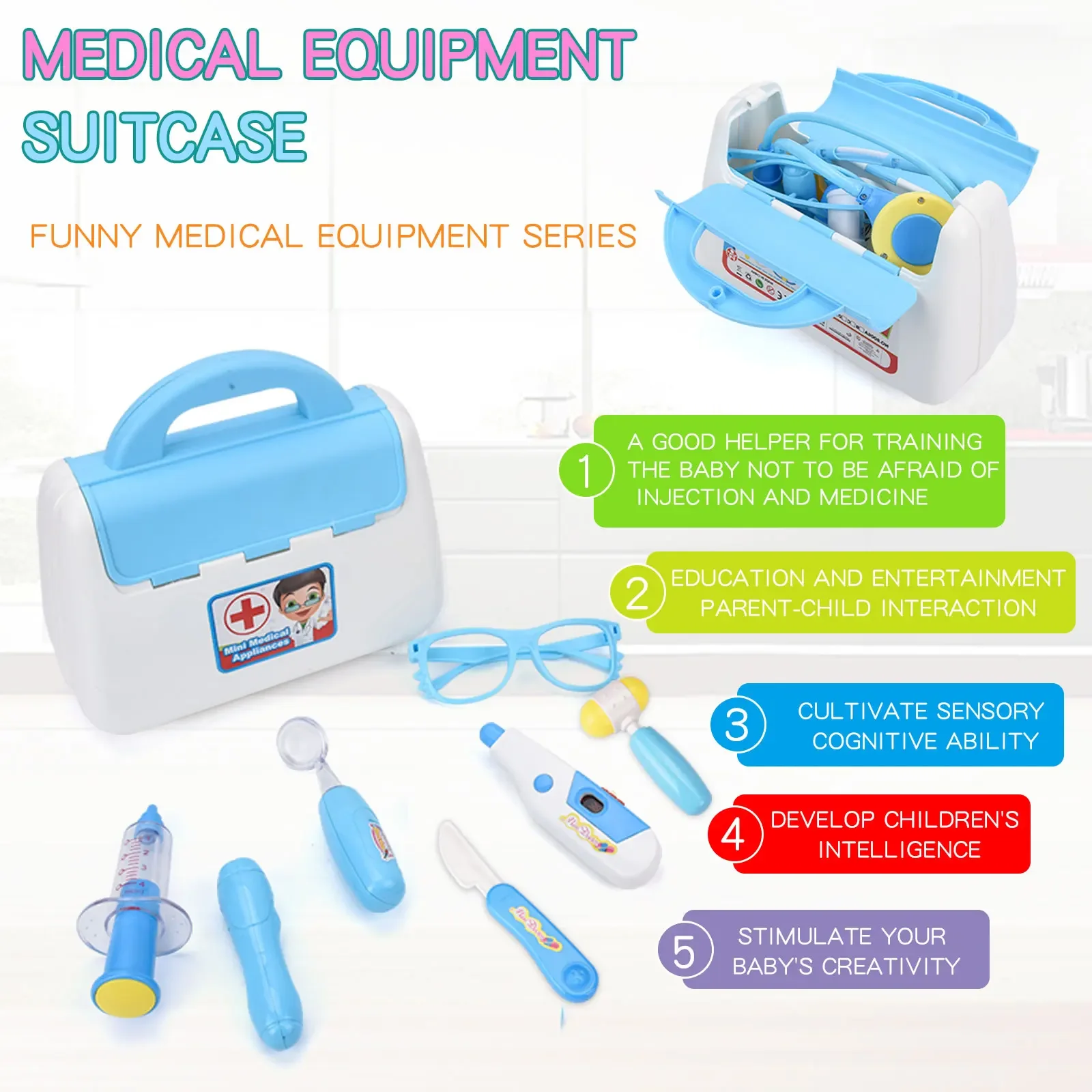 15 piece set with Children's sound and light medicine box doctor and nurse's simulated medical tools family toys