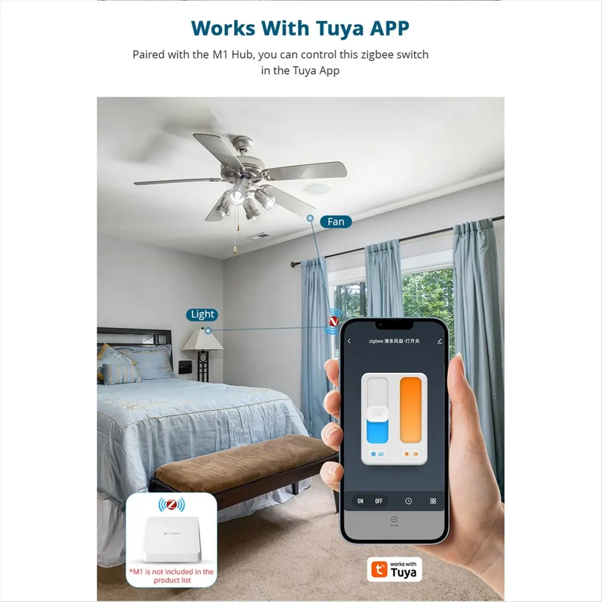 

【Some】Zigbee Smart Fan Light Switch 1 Gang Touch Control with Slider Control Fan Speed Neutral Required Work with Tuya APP B