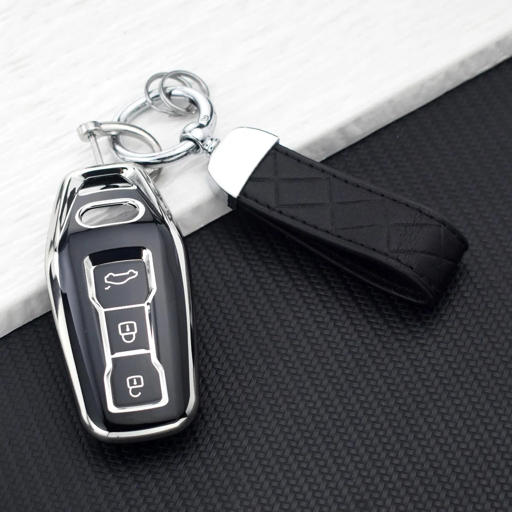 3 Buttons Fashion Remote TPU Car Key Case Cover for Audi Q6L E-tron A5L 2025-2026 Anti-Scratch Key Fob Protector Key Chain Rings