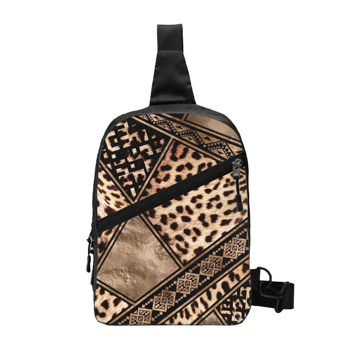 

Custom Cool Ethnic Ornaments Leopard Print Sling Crossbody Backpack Men Animal Skin Shoulder Chest Bags for Hiking