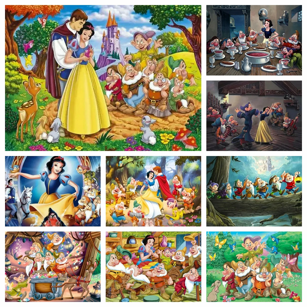 Disney DIY Diamond Art Painting Kits New 2024 Embroidery Mosaic Cross Stitch Snow White Seven Dwarfs Home Decor Prezent dla dzieci