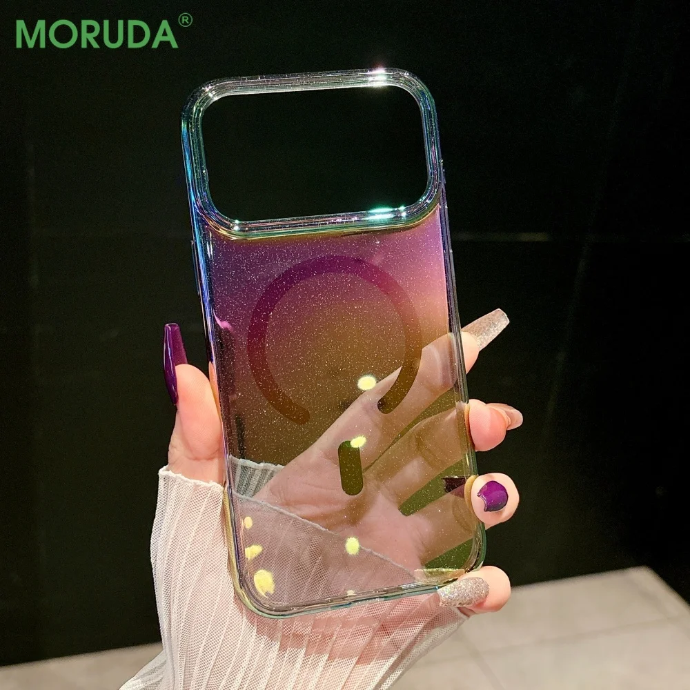 17 Pro Max واضح بريق المغناطيسي ل Magsafe جراب هاتف آيفون 13 14 15 16 Pro Max Plus 17Air رقيقة جدا PC غطاء مغناطيسي