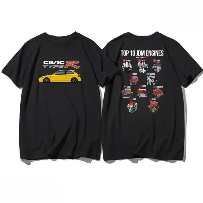 

2025 JDM Racing T-shirt Short-sleeved Cotton Cultural Shirt Custom Honda Civic FD2 Sports Car K20 Engine Casual and Fashionable