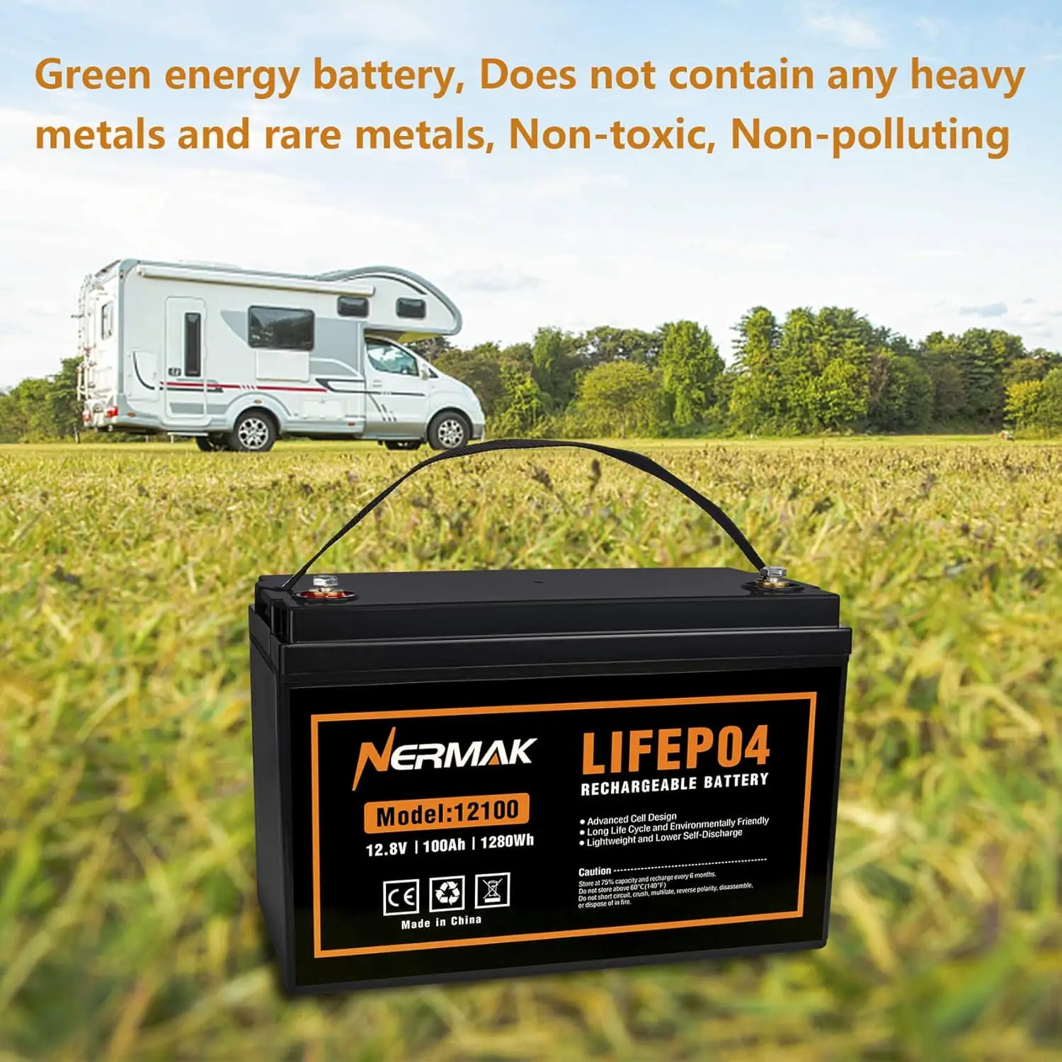 

12V 100Ah Lithium LiFePO4 Deep Cycle Battery, 4000+ Cycles Lithium Iron Phosphate Rechargeable Battery for Solar, RV, Marine