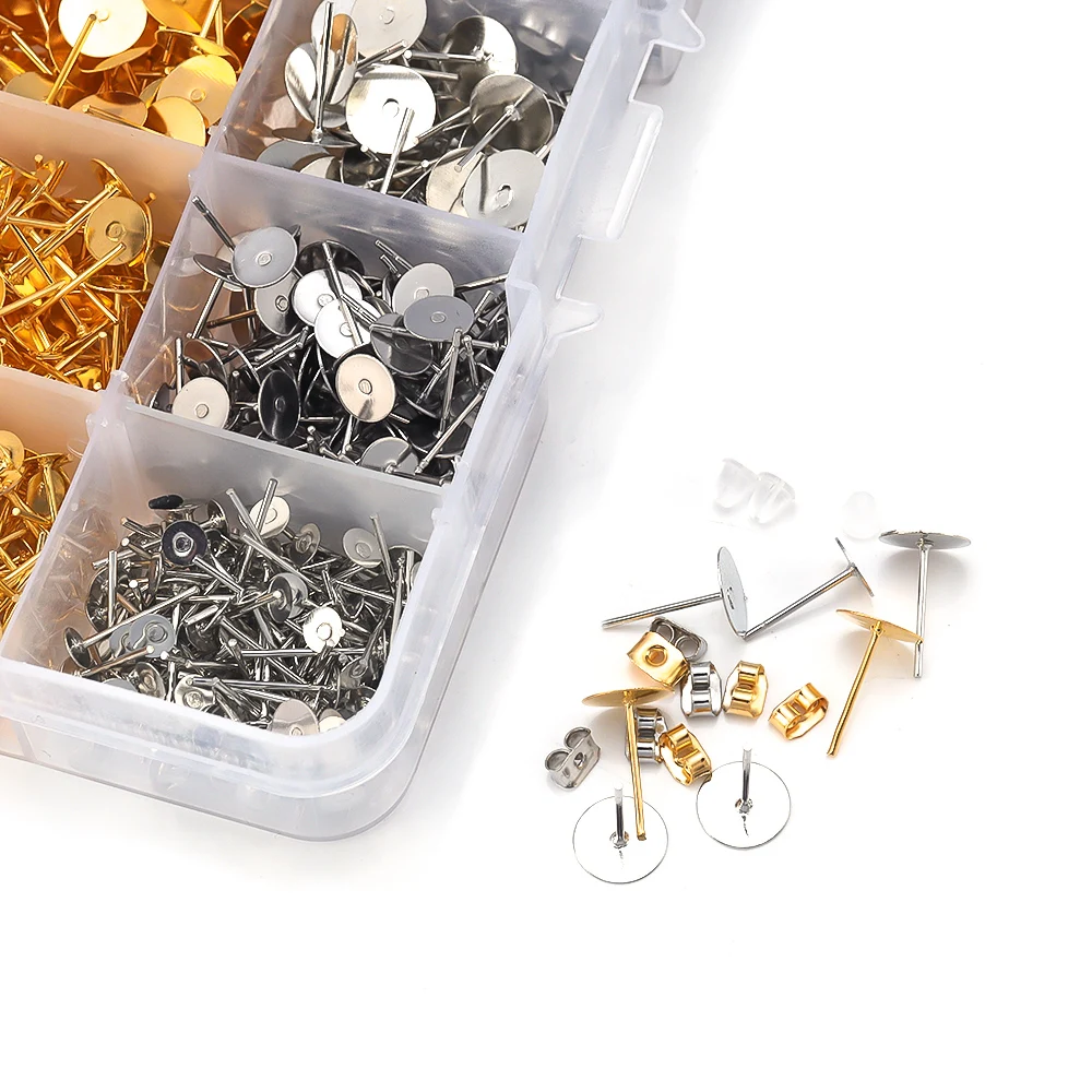 1400Pcs/Lot Blank Post Earring Studs Base Pins Box With Earring Plug Findings Ear Back For DIY Jewelry Making Kits Jewelry Box - view 6