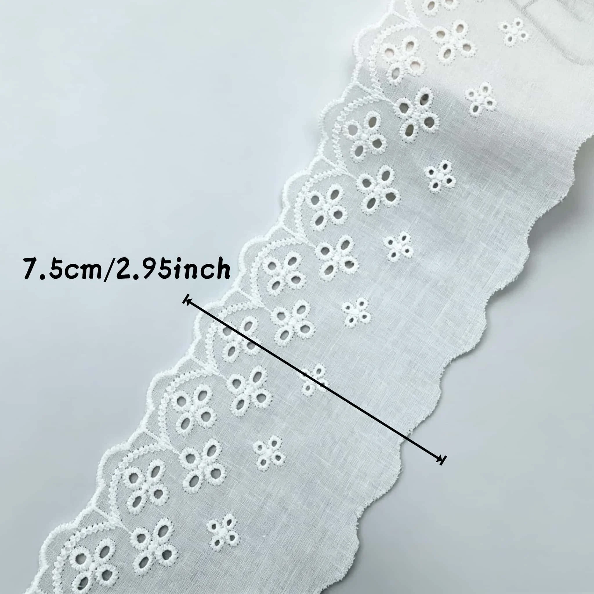 7.5cm Cotton Eyelet Lace Trim 4/16 Yards White Floral Scalloped Ribbon for Garment Sewing Wedding Home Decor view 3