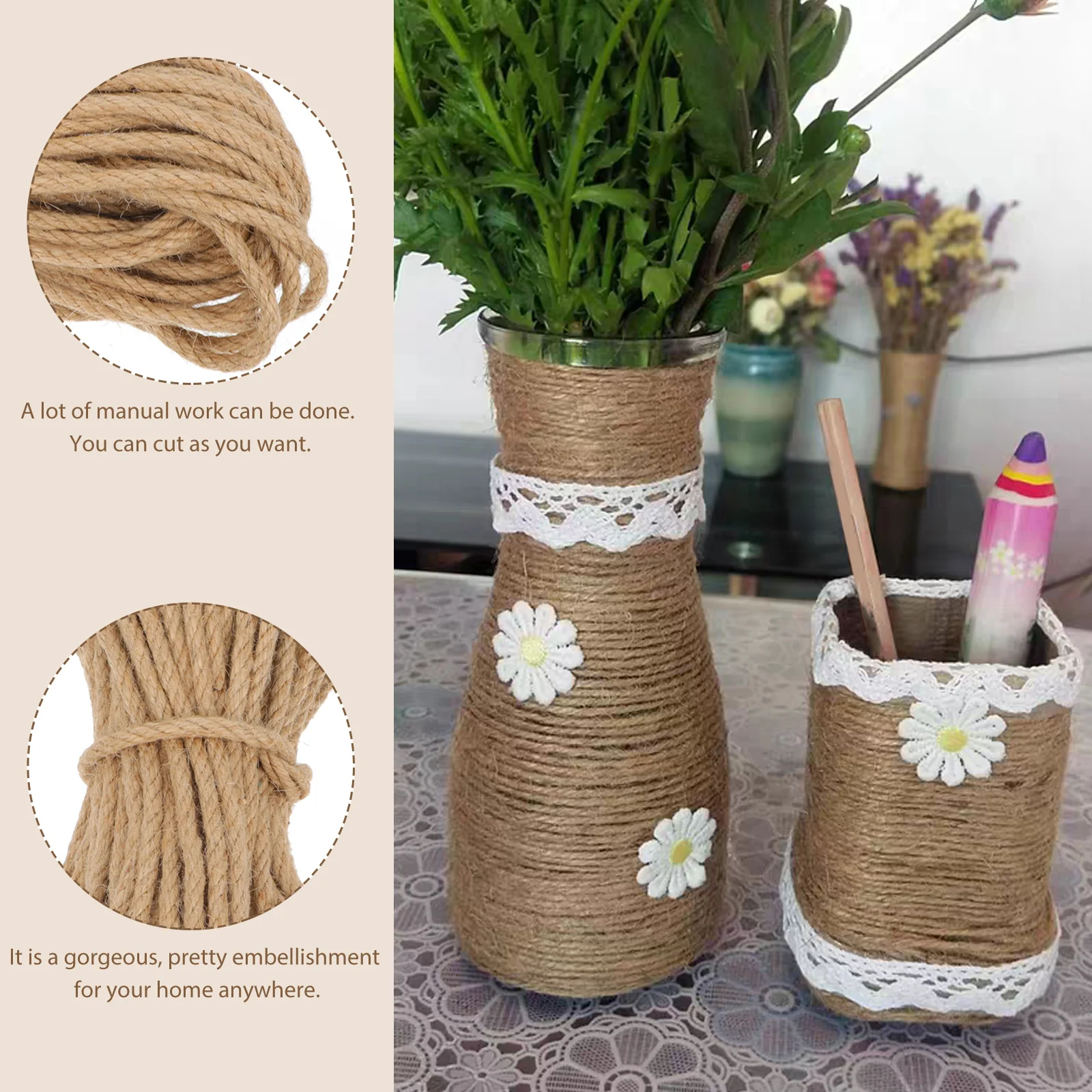 

1 Set Packaging Jute Twine Decorative Craft Rope Party Wedding Decoration Gift Wrapping Bouquet Vase Home Garden Rope Handworked