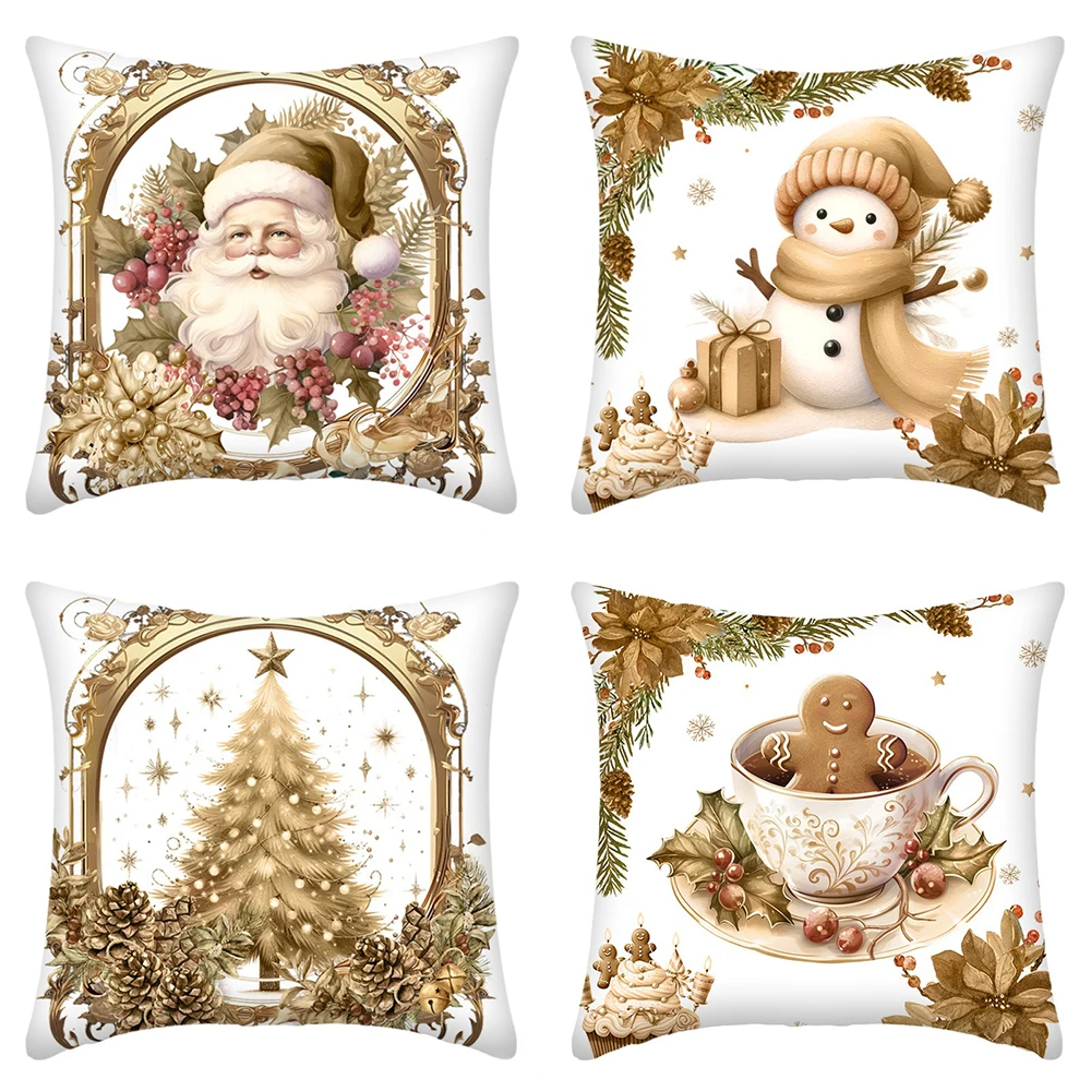 Christmas home decoration pillow cover Santa Claus Snowman Gingerbread printed sofa cushion suite room decoration friend gift