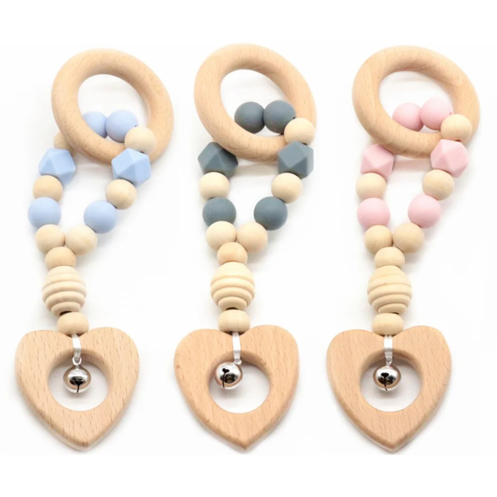 Sonajero mordedor para bebé, colgante de cuentas de madera de silicona, cadena Molar, sonajero educativo para bebés, niños pequeños, recién nacidos, mano sensorial azul