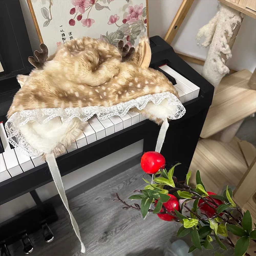 Milu Deer Beanies Y2K Hat Lace Faux Fur Plush Reindeer Furry Boots Socks Cover Gothic Cap Leg Warmers Performance Costume Access