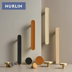 Nurlin Brass Cow Leather Furniture Handles Circle Long Shaped Wardrobe Luxurious Cabinet Knobs Door Pull Multiple Sizes
