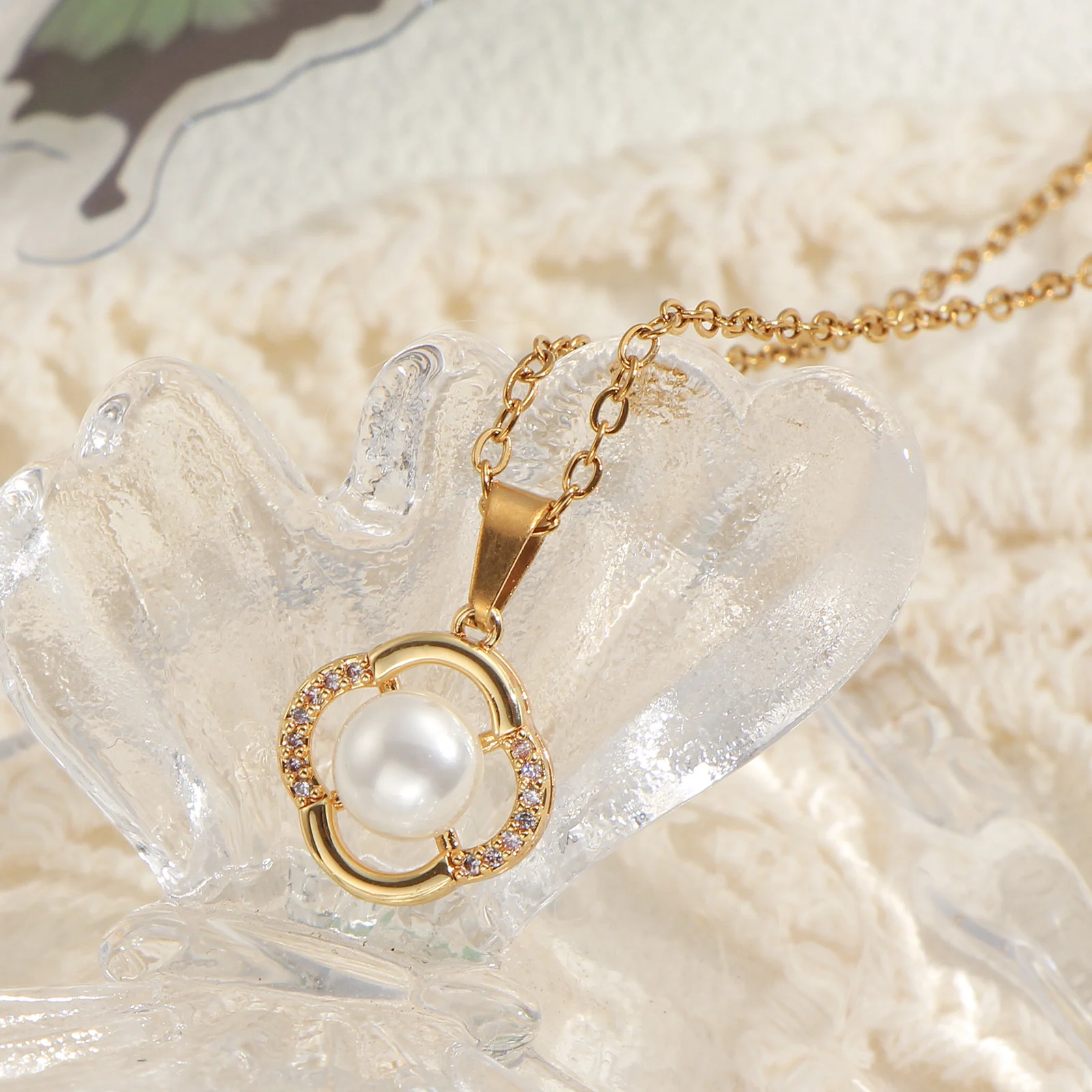 

women fashion necklace 1pc golden diamond set pearl clavicle chain gentle versatile exquisite accessory