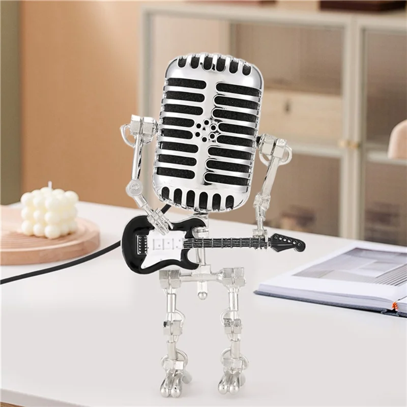 A71Z 2Pc Mic Rockbot,Metal Microphone Robot Table Lamp Holding Guitare Vintage Night Light,Vintage Microphone Robot Desk Lamp image 3