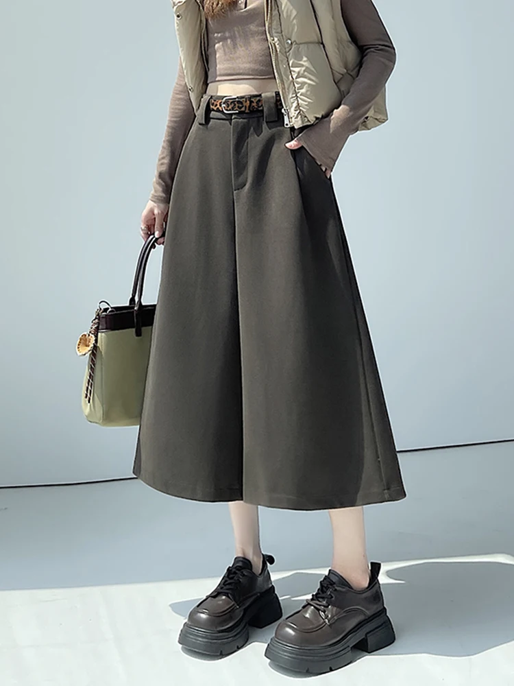 

Женские шерстяные брюки с высокой талией и широкими штанинами, осенне-зимние, модные, свободные, струящиеся, повседневные, для офиса