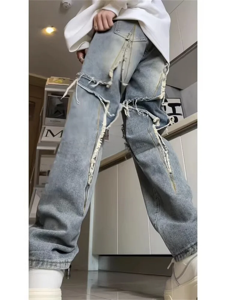 

Рваные джинсы мужские весенне-осенние в стиле хип-хоп, американские ретро-брюки, слегка расклешенные, модные, брендовые, молодежные, для отдыха