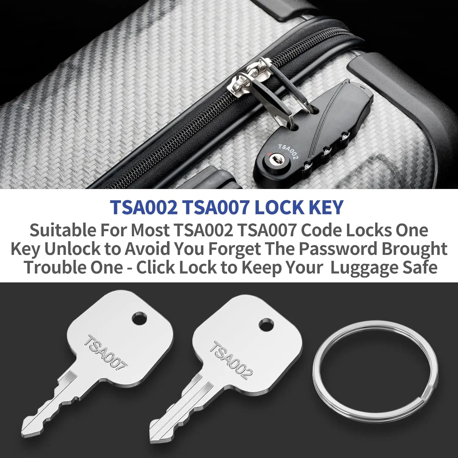 2PCS Luggage Key TSA007 TSA002 TSA006 TSA Safe Skies Universal Lock Key Master Suitcase Keys for Forgotten Password Combinations