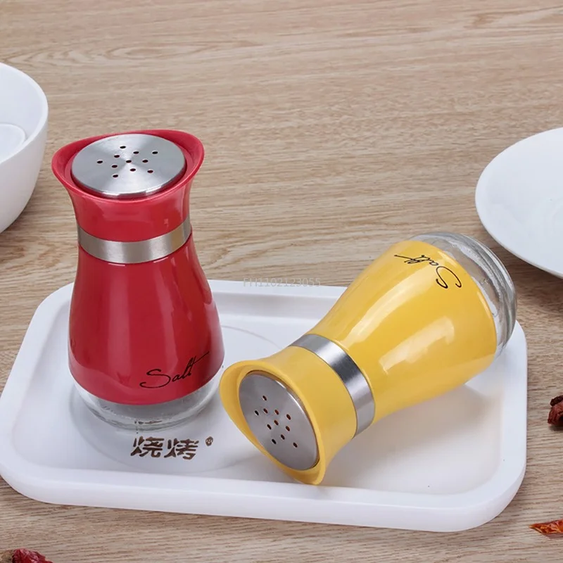 1PC Seasoning Shaker Glass Bottles Spices Storage Barbecue Condiment Jar Salt Pepper Boxes for Kitchen Gadget Tools Organizer