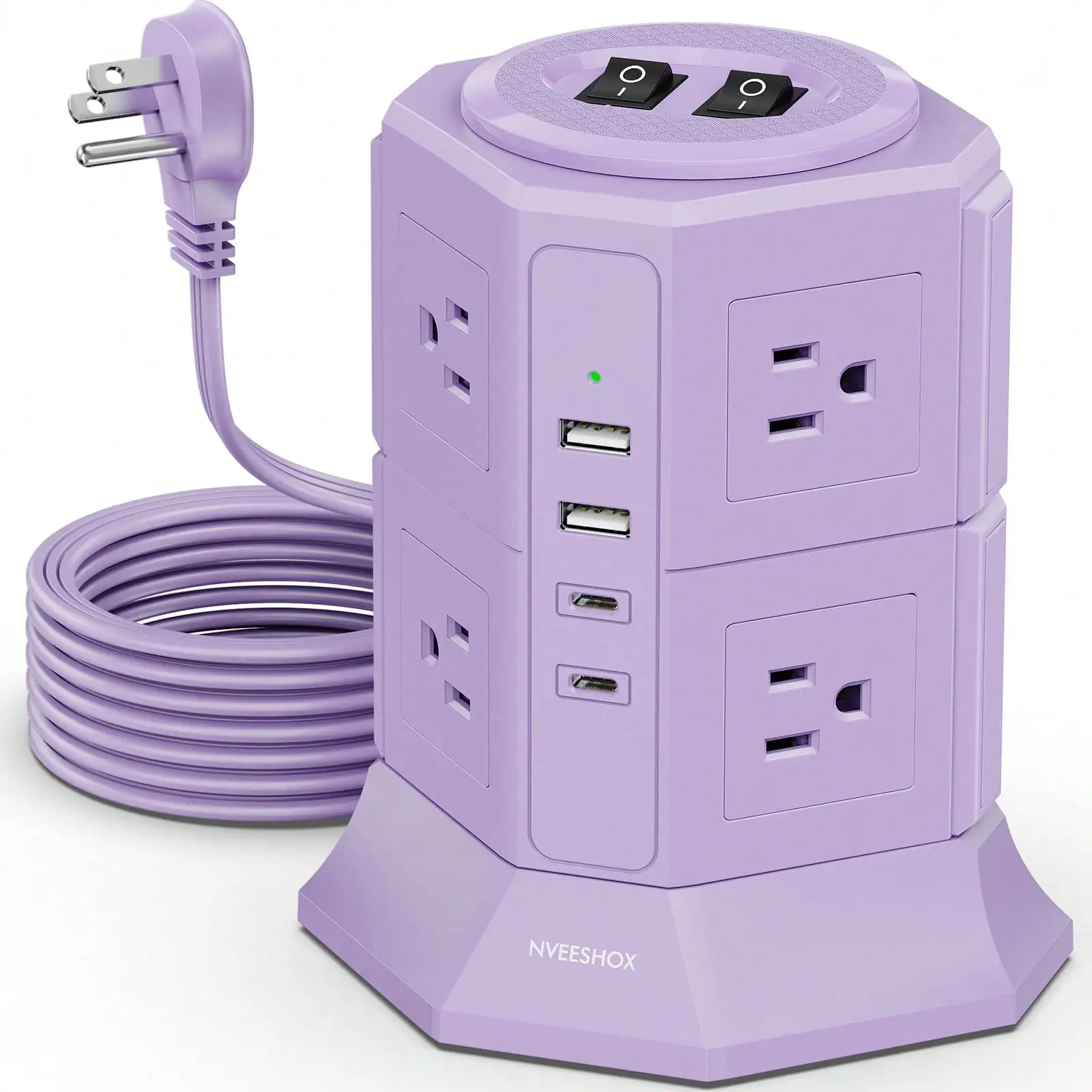 

12-In-1 Tower Power Strips With Surge Protection 1080J, 8 Outlets With 4 USB Ports (2 USB C), 6.5 Long Extension Cord With Multi