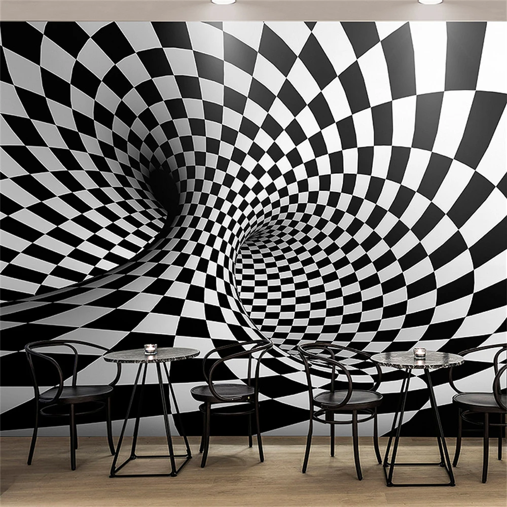 custom Black and white striped wallpapers for living room space visual extension mural minimalist geometric tunnel TV background