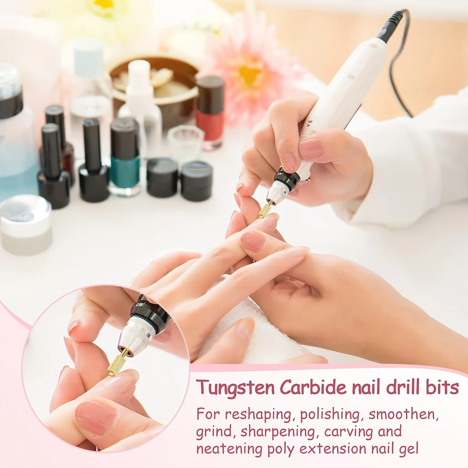 マニキュアとペディキュアツールのセット、ネイルポリッシングビットとクリーニングブラシ、3ピース/セット