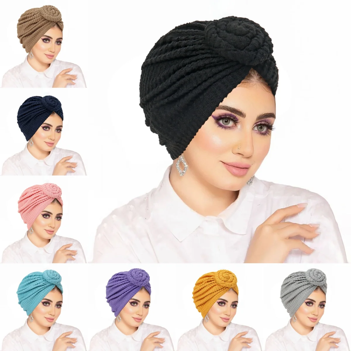 

New Solid Color Women Turban Hijab Hats African Head Wraps Soft Elastic Muslim Hats Breathable Chemo Cap For Women Girls