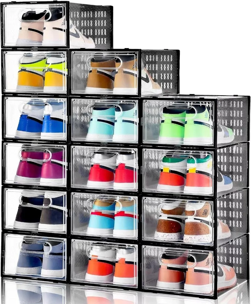 15 Pack Shoe Storage Boxes Clear Plastic Stackable Shoe Organizer for Closet Shoe Box with Magnetic Door