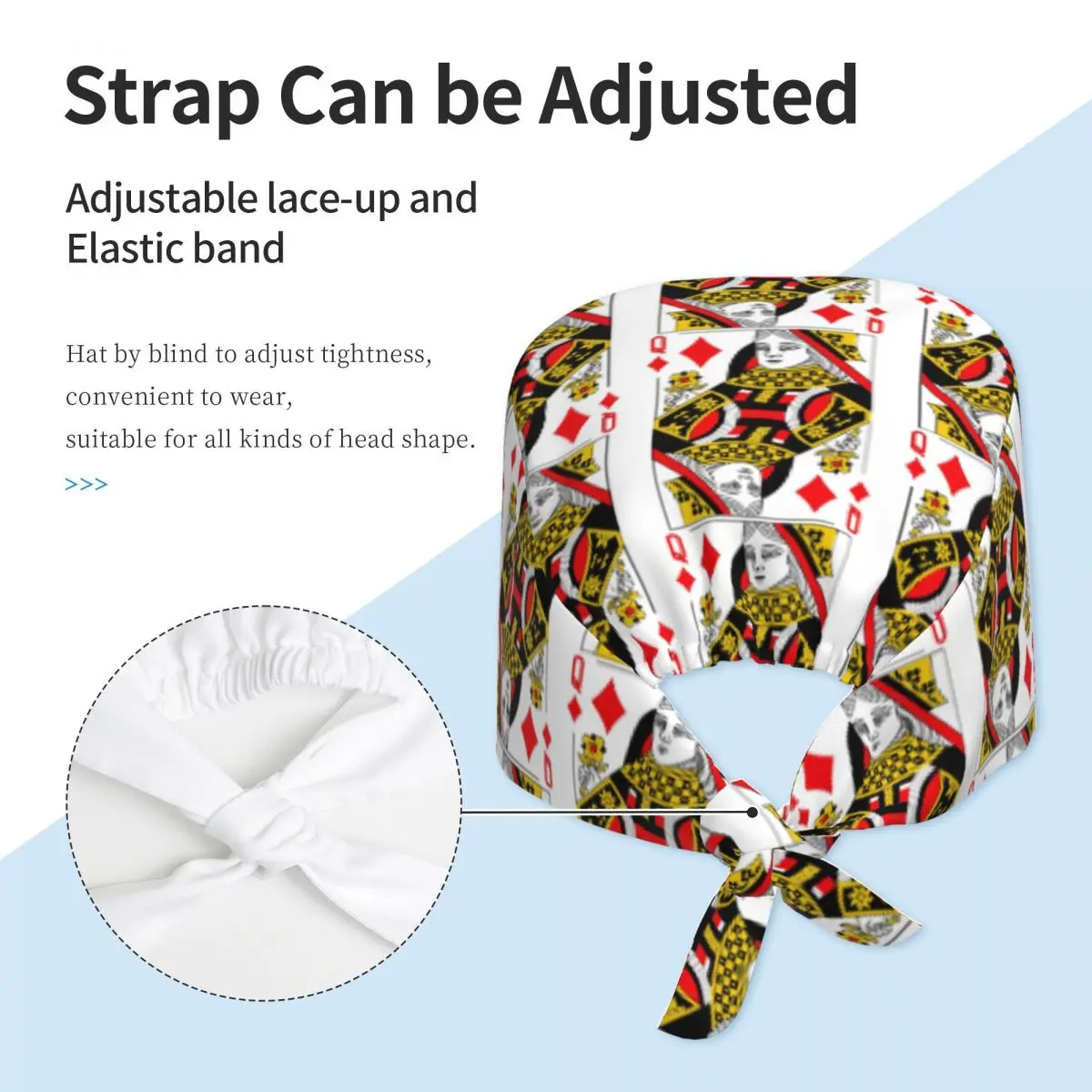 Queen Of Diamonds Classic Card Deck Casino Poker Q Diamonds Scrub Hat Doctor Working OP-Haube Stillkappen für Zahnarzt